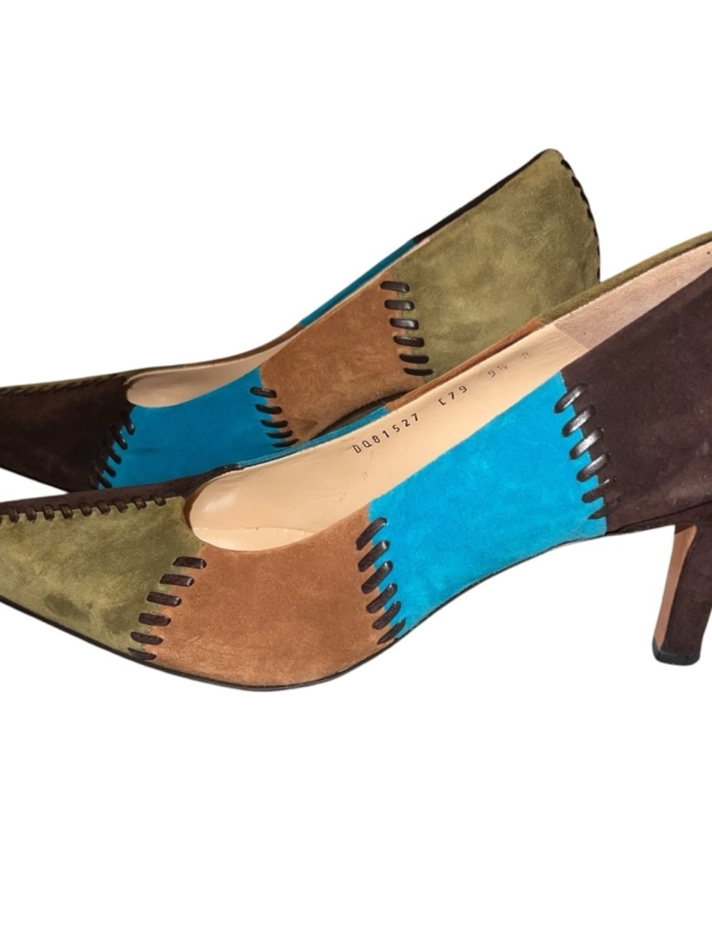 Salvatore Ferragamo Multicolor Suede Patchwork Pointed-Toe Pumps - Picture 2 of 12